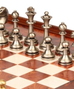 Jeu d'Échecs Grand Staunton - Échiquier en bois de Bruyère et Bois d'Orme avec tiroir & Pièces en laiton massif