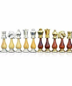 Jeu d'Echecs en Bois et Laiton Massif Plaqué Or et Argent "Large Oriental"