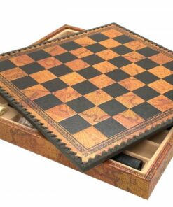 Jeu d'Échecs Robin des Bois - Échiquier - Backgammon et Jeu de dames en similicuir avec rangement & Pièces en résine