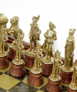 Jeu d'Échecs Napoléon - Échiquier en bois effet laiton avec rangement intégré & Pièces en métal