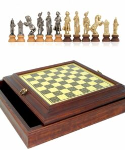 Jeu d'Échecs Napoléon - Échiquier en bois effet laiton avec rangement intégré & Pièces en métal