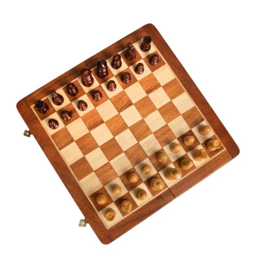 Jeu d'Échecs & Dames de voyage magnétique - Échiquier en bois & Pièces d'échecs et de dames en bois