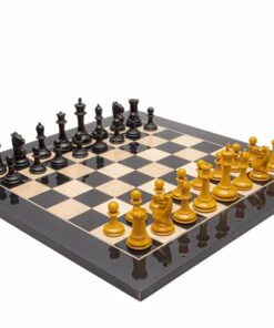 Jeu d'échecs Harrwitz Staunton - Échiquier en bois d'Anegre noir et Erable & Pièces en Bois de Buis