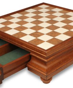 Jeu d'Échecs Oriental - Échiquier en bois et Albâtre de Toscane avec tiroir & Pièces en laiton massif
