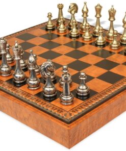 Jeu d'Échecs Flowered - Échiquier - Backgammon et Jeu de dames en similicuir & Pièces d'échecs en métal