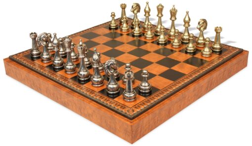 Jeu d'Échecs Flowered - Échiquier - Backgammon et Jeu de dames en similicuir & Pièces d'échecs en métal