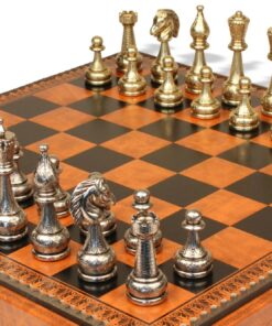 Jeu d'Échecs Flowered - Échiquier - Backgammon et Jeu de dames en similicuir & Pièces d'échecs en métal