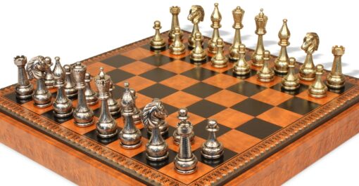 Jeu d'Échecs Flowered - Échiquier - Backgammon et Jeu de dames en similicuir & Pièces d'échecs en métal