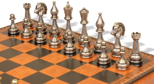 Jeu d'Échecs Flowered - Échiquier - Backgammon et Jeu de dames en similicuir & Pièces d'échecs en métal