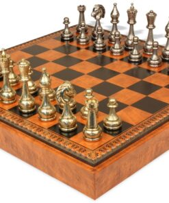 Jeu d'Échecs Flowered - Échiquier - Backgammon et Jeu de dames en similicuir & Pièces d'échecs en métal