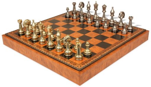 Jeu d'Échecs Flowered - Échiquier - Backgammon et Jeu de dames en similicuir & Pièces d'échecs en métal