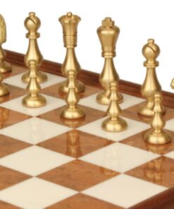 Jeu d'Échecs Oriental - Échiquier en bois et Albâtre de Toscane avec tiroir & Pièces en laiton massif