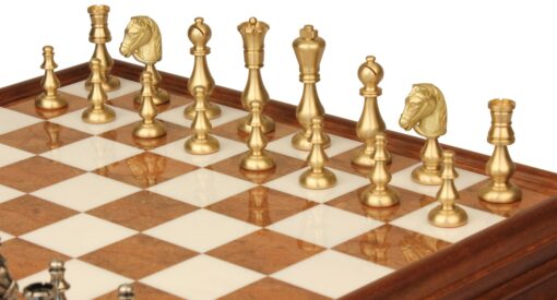 Jeu d'Échecs Oriental - Échiquier en bois et Albâtre de Toscane avec tiroir & Pièces en laiton massif