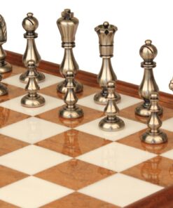 Jeu d'Échecs Oriental - Échiquier en bois et Albâtre de Toscane avec tiroir & Pièces en laiton massif